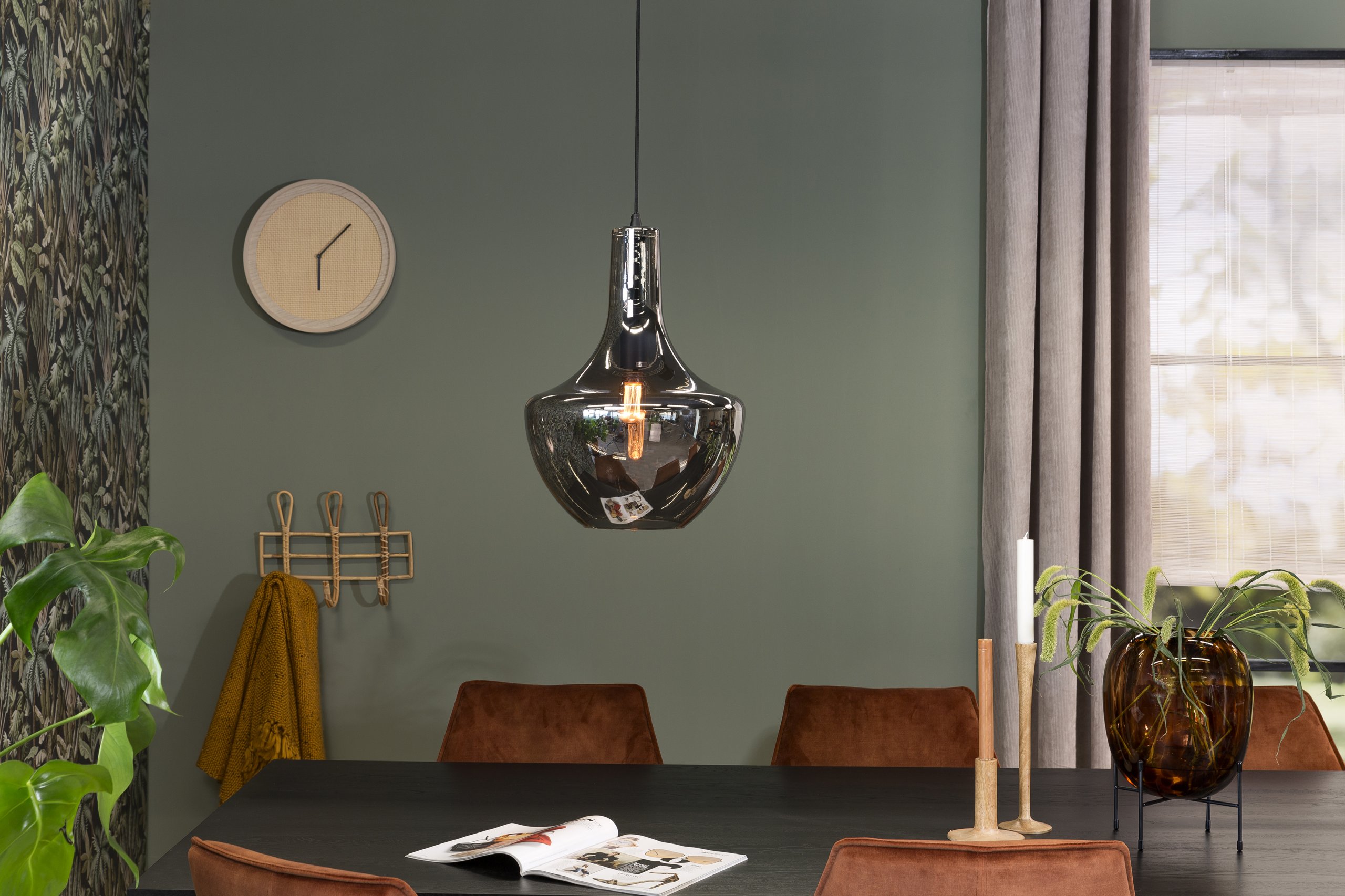 Haluta Hanglamp - 37 x 37 x 130 cm - 1-lichts - Smoke Glas - Afbeelding 2
