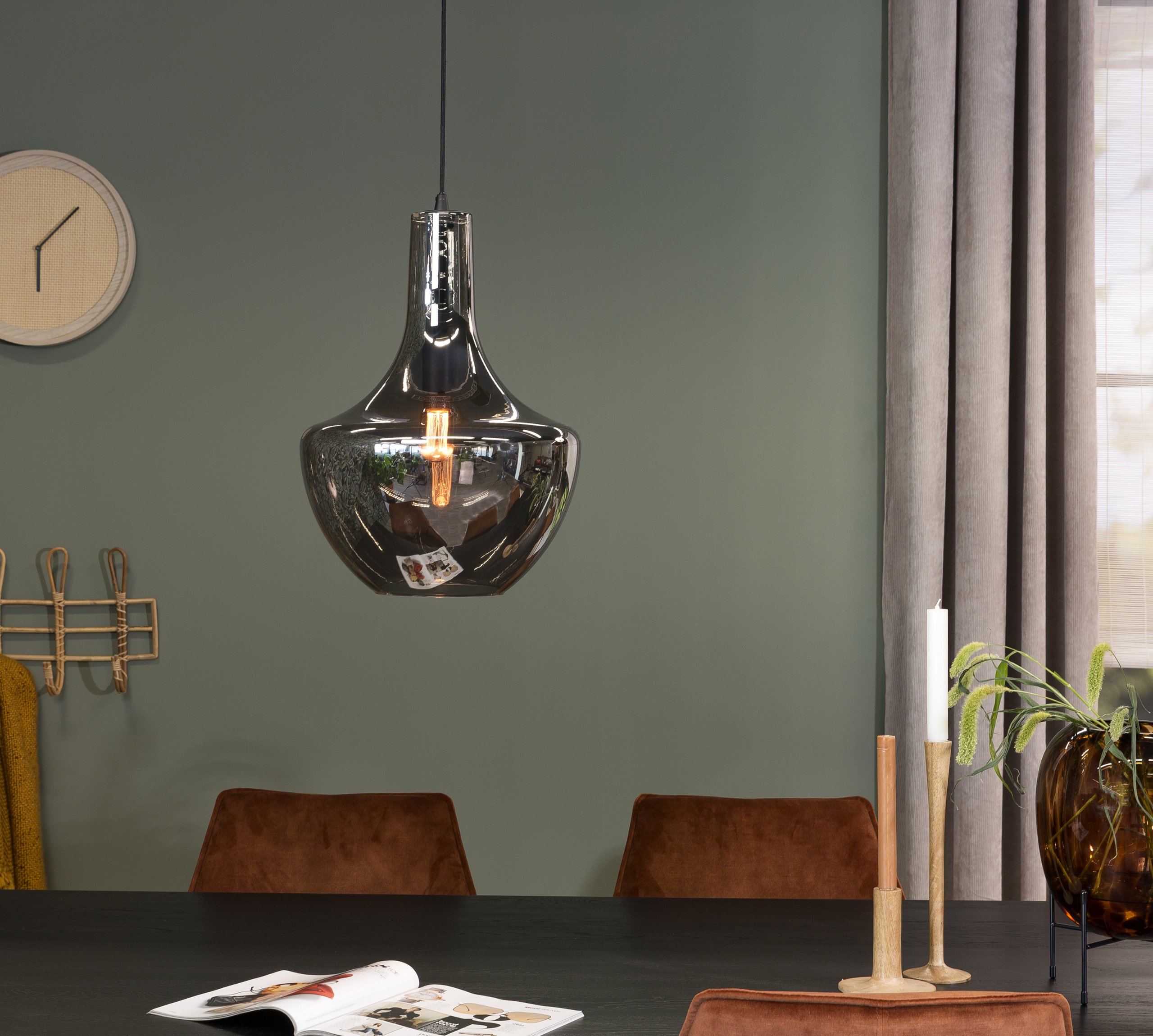 Haluta Hanglamp - 37 x 37 x 130 cm - 1-lichts - Smoke Glas - Afbeelding 3