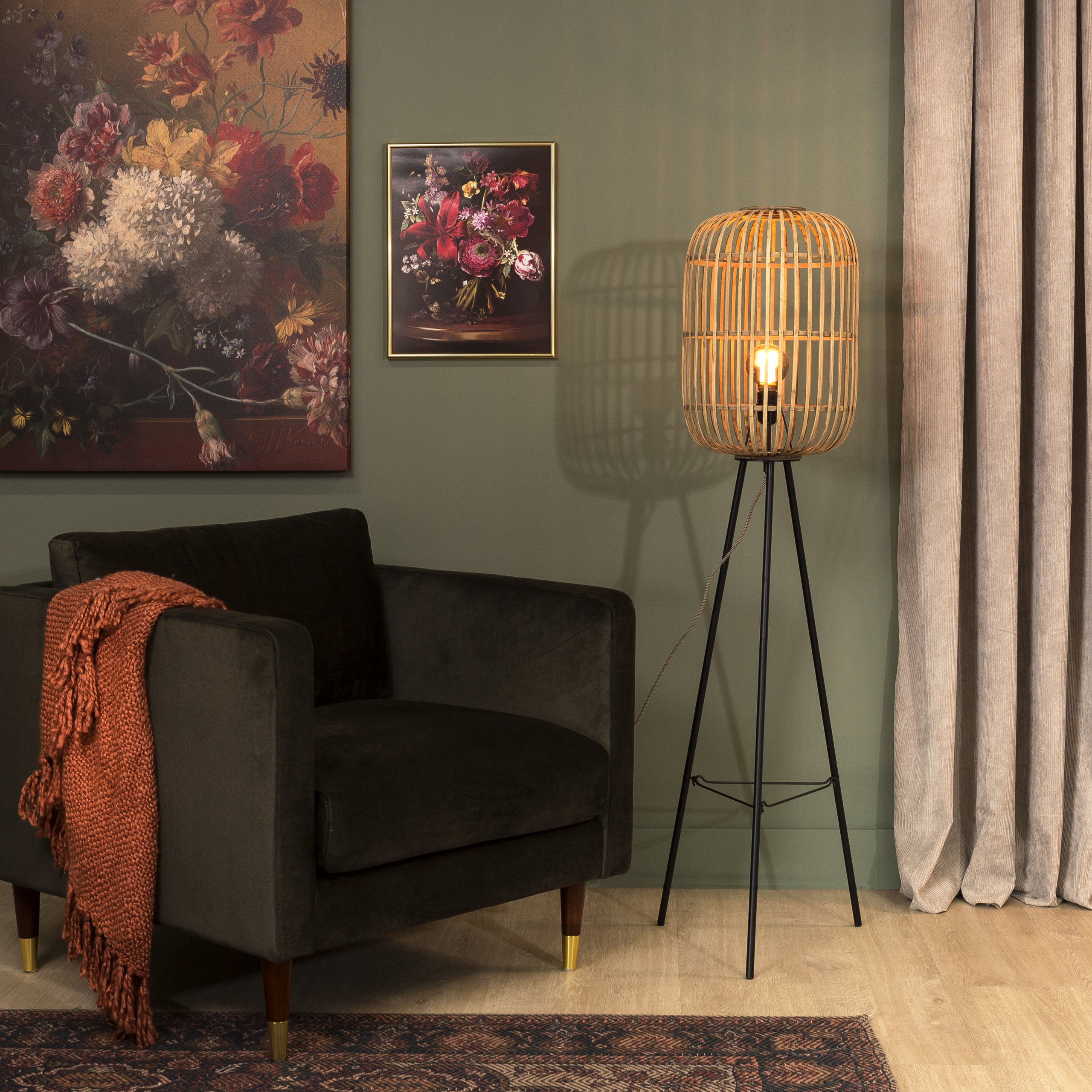 Haluta Vloerlamp - 1-Lichts - 32 x 32 x 150 cm - Bamboe - Afbeelding 2