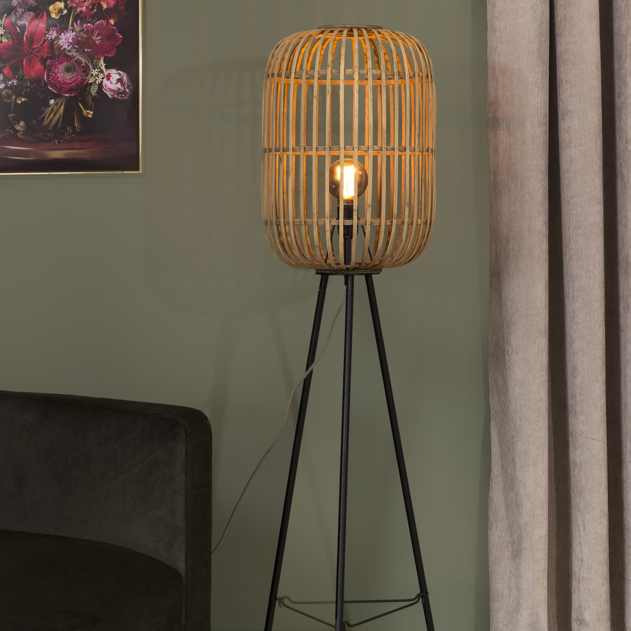 Haluta Vloerlamp - 1-Lichts - 32 x 32 x 150 cm - Bamboe - Afbeelding 3