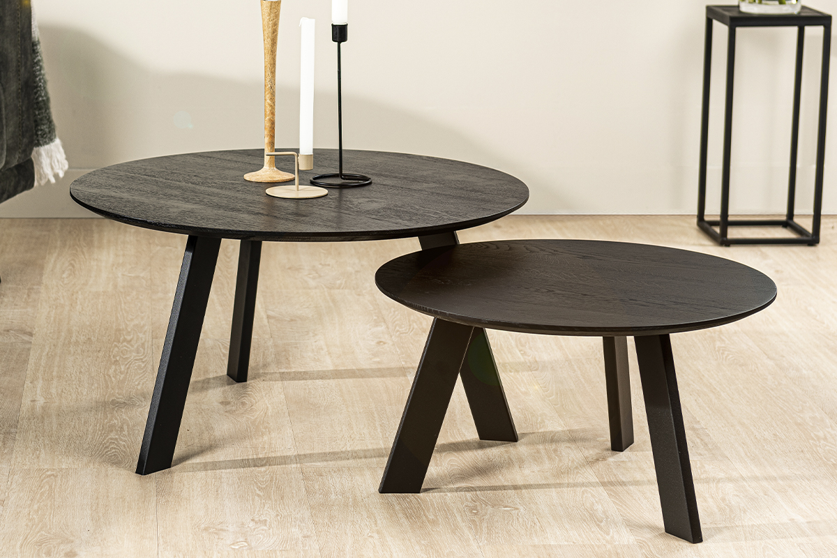 Haluta Eiken Salontafel Rond - Set van 2 - Zwart