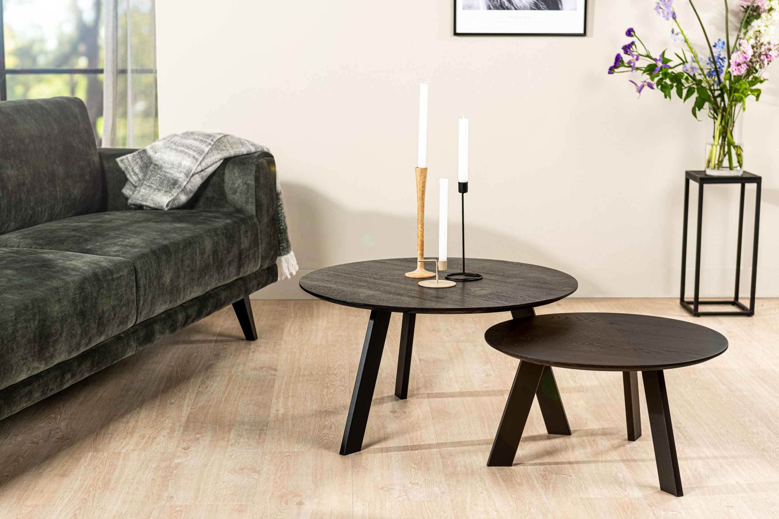 Haluta Eiken Salontafel Rond - Set van 2 - Zwart - Afbeelding 3