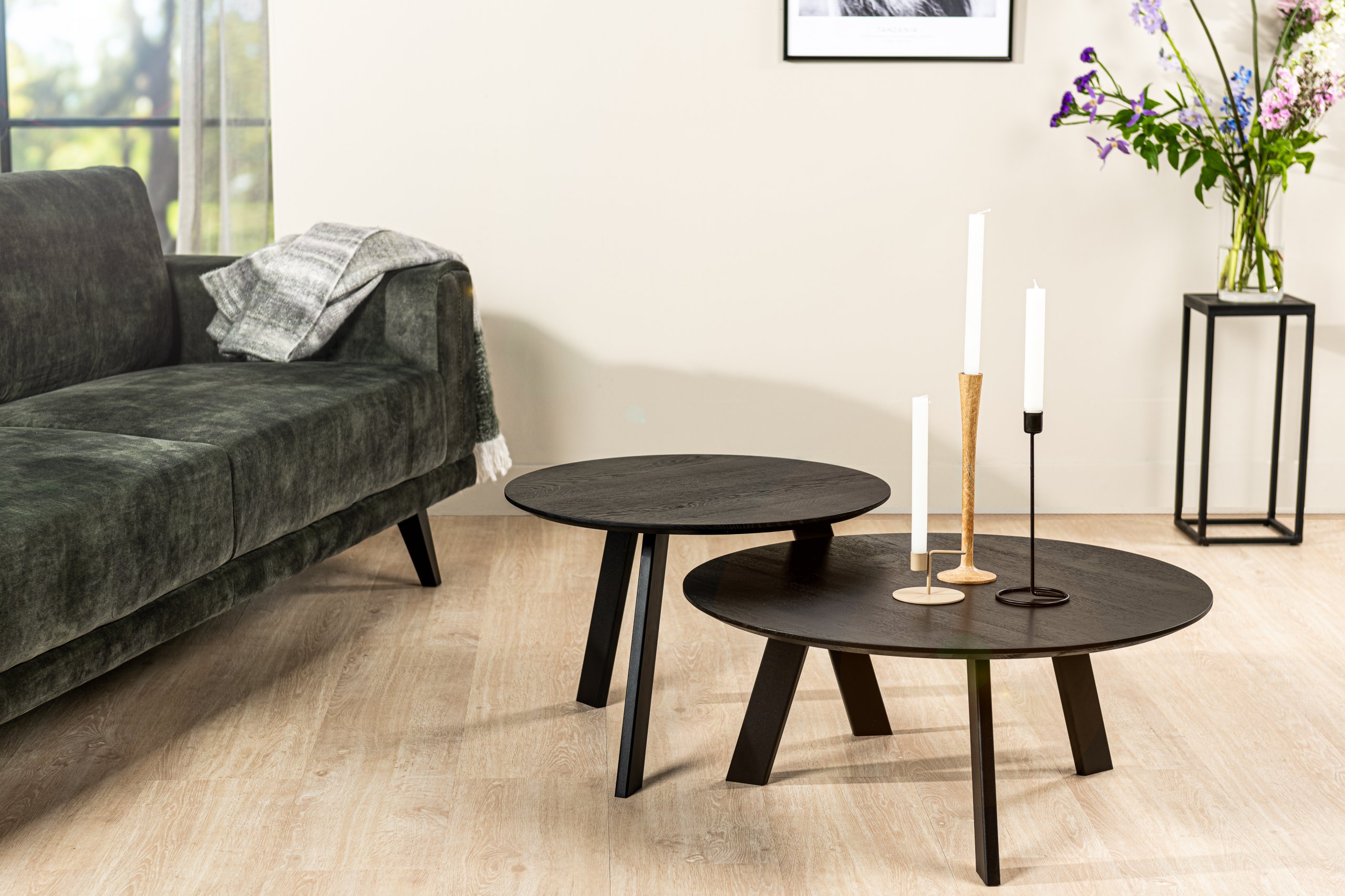 Haluta Eiken Salontafel Rond - Set van 2 - Zwart - Afbeelding 2