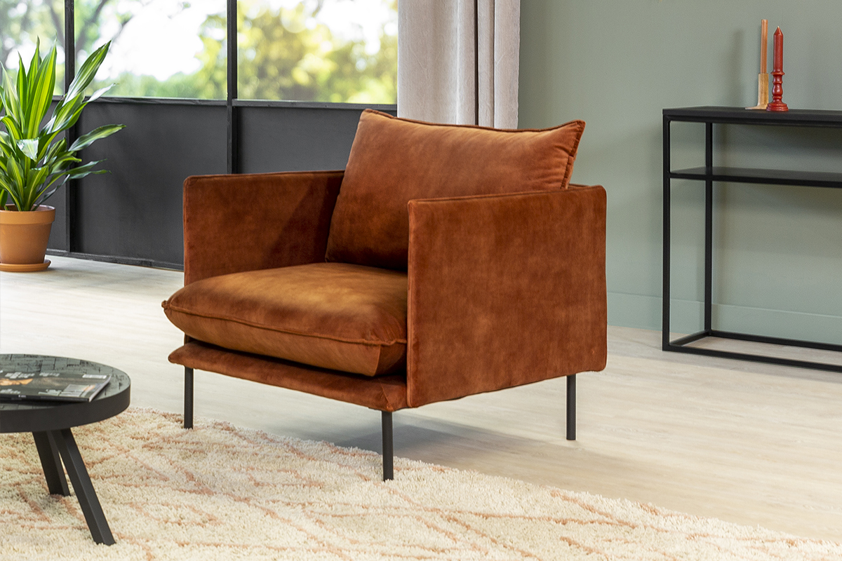 Haluta Velvet Fauteuil - 1 Zits - Koper