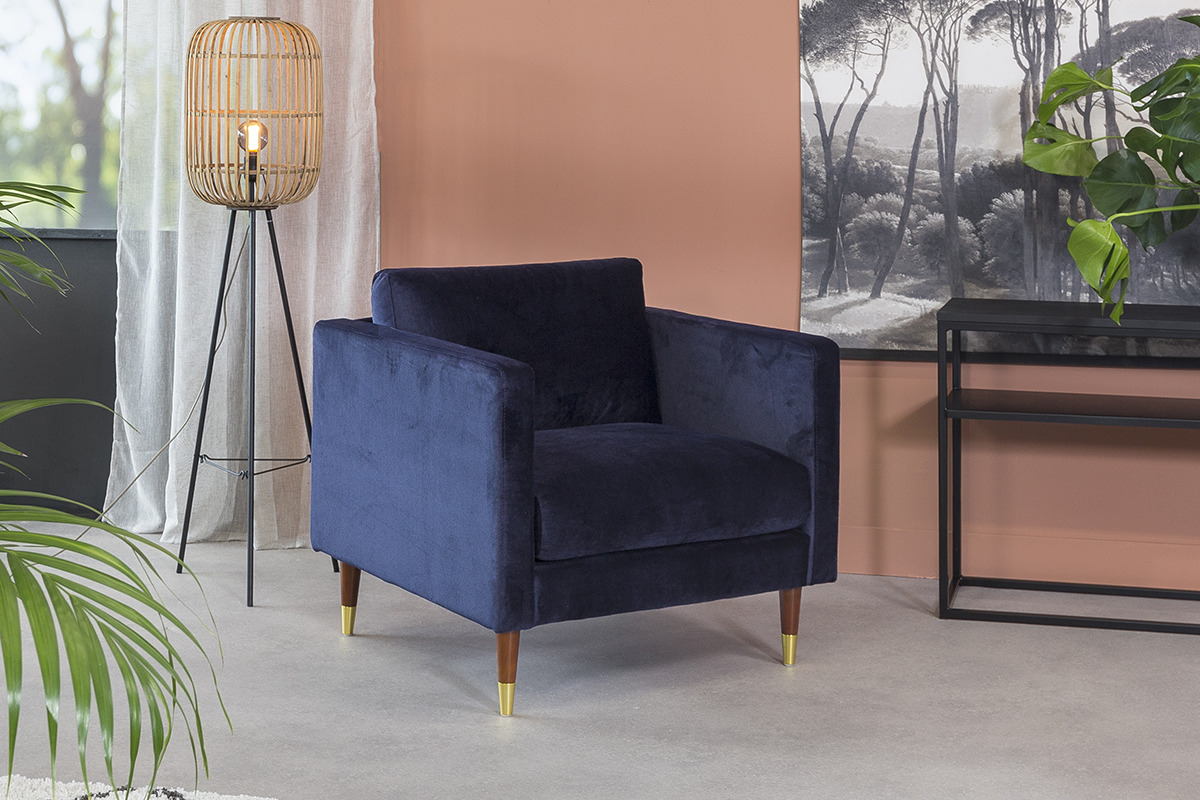 Haluta Velvet Fauteuil - 1 Zits - 81 x 89 x 79 cm - Blauw