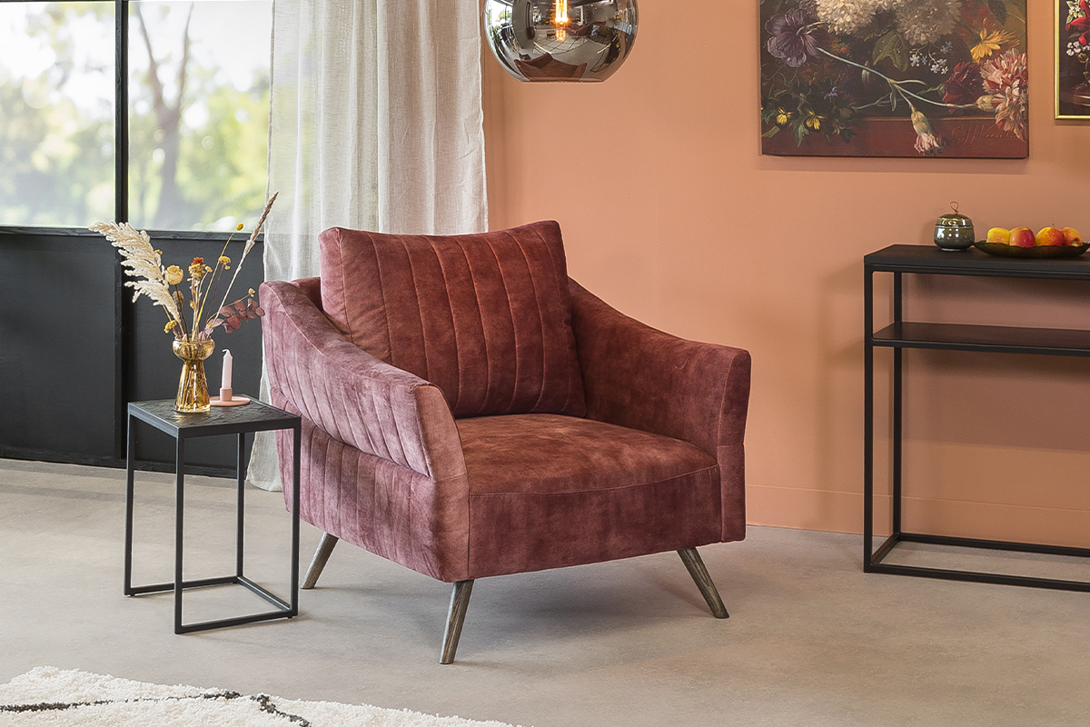 Haluta Fauteuil - 1 Zits - Vintage Velvet - Oud Roze