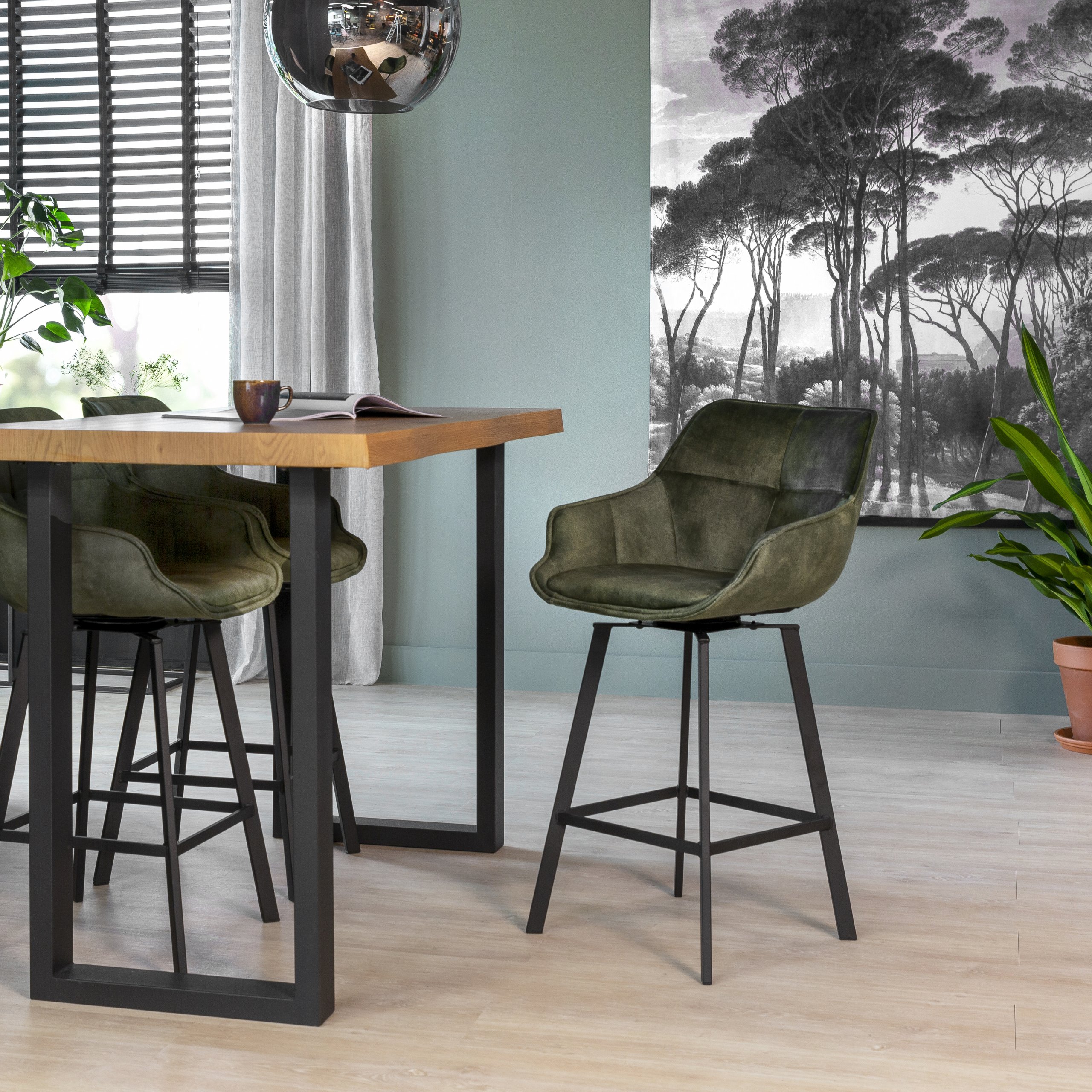 Haluta Barkruk Draaibaar - 2 stuks - Vintage Velvet - Mosgroen - Afbeelding 2
