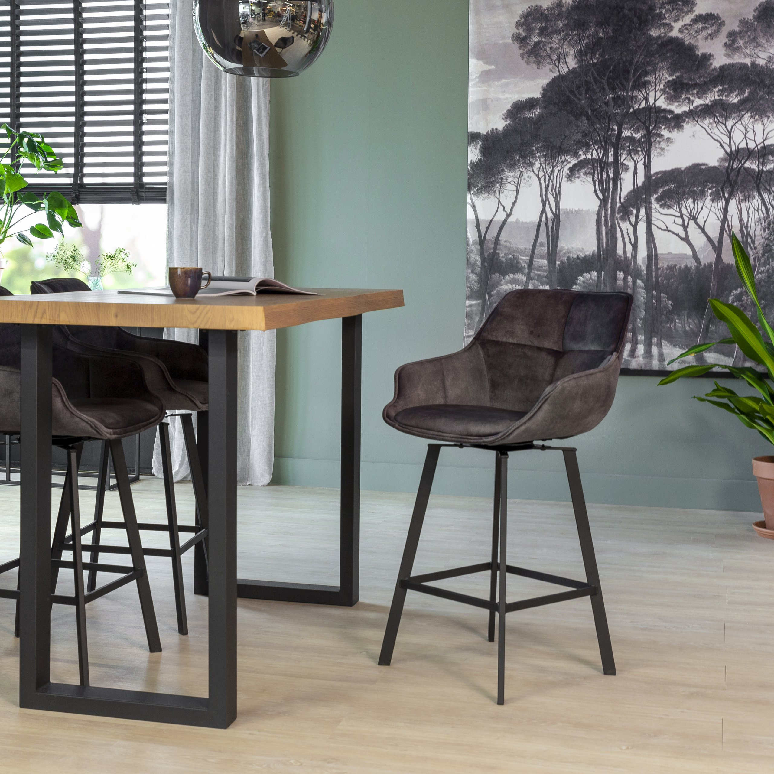 Haluta Barkruk Draaibaar - 2 stuks - Vintage Velvet - Antraciet - Afbeelding 2