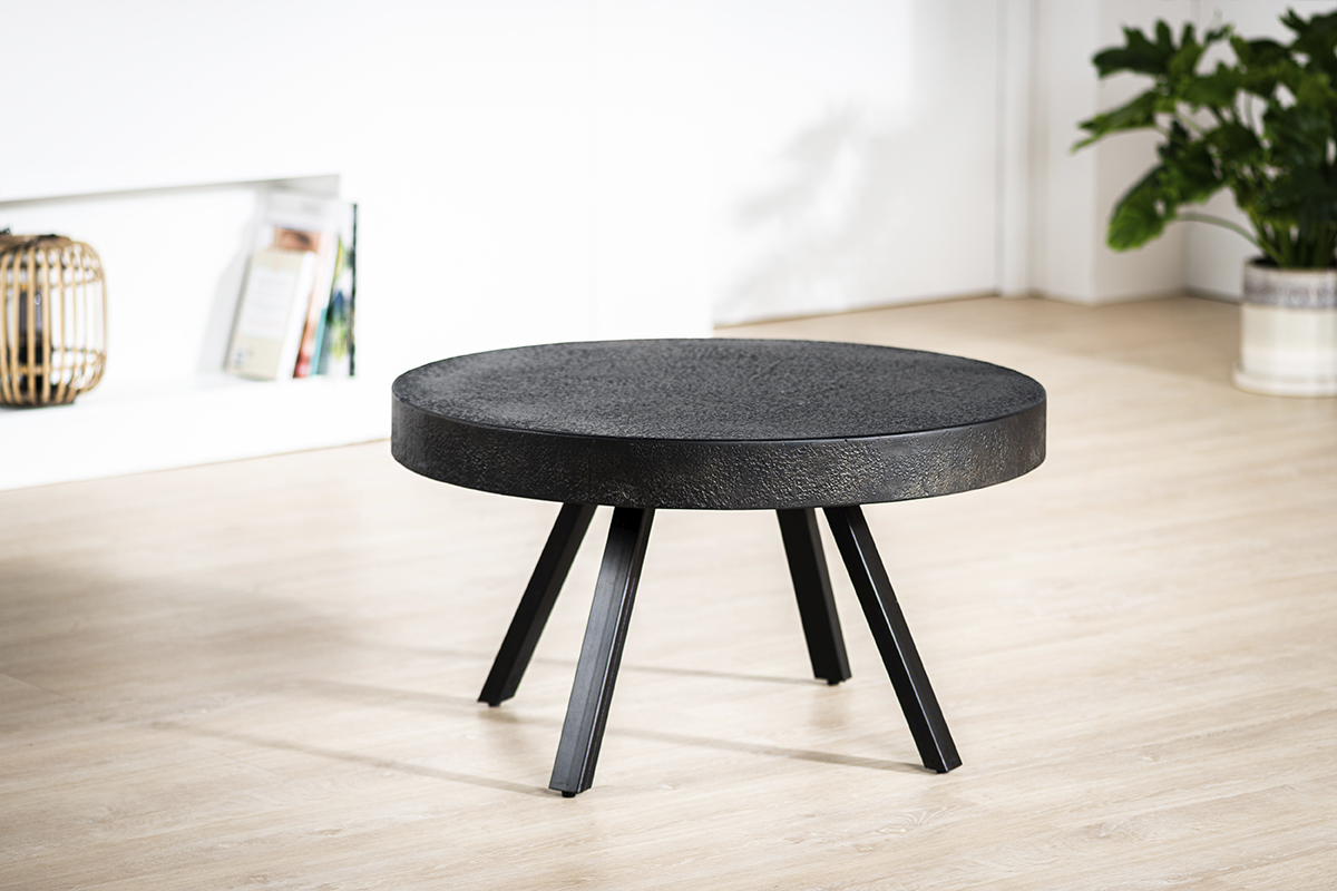 Haluta Lava Salontafel - 74 x 74 x 43 cm - Vintage Zwart