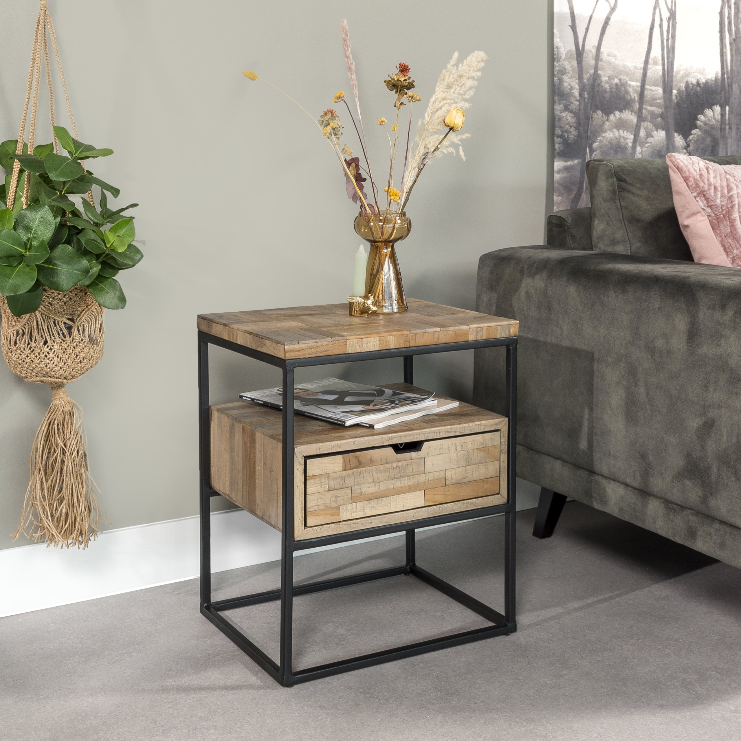 Haluta Nachtkastje - 45 x 35 x 55 cm - Grey Block - Grijs - Afbeelding 2