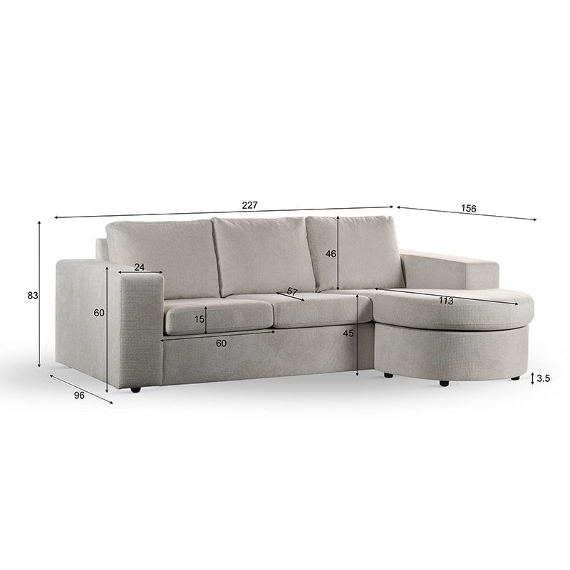 Haluta - Hoekbank Markus - 227 x 156 x 83 cm - Beige - Afbeelding 6