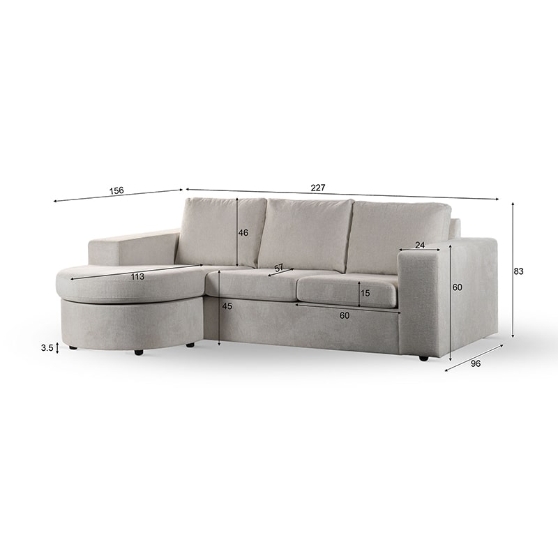 Haluta - Hoekbank Markus - 227 x 156 x 83 cm - Beige - Afbeelding 5