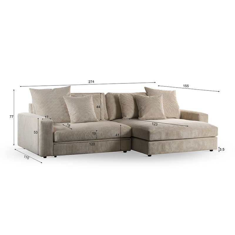 Haluta - 3-zitsbank Anton - 263 x 203 x 83 cm - Naturel - Afbeelding 3