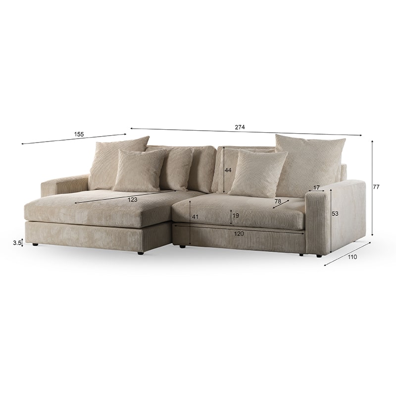 Haluta - 3-zitsbank Anton - 263 x 203 x 83 cm - Naturel - Afbeelding 2