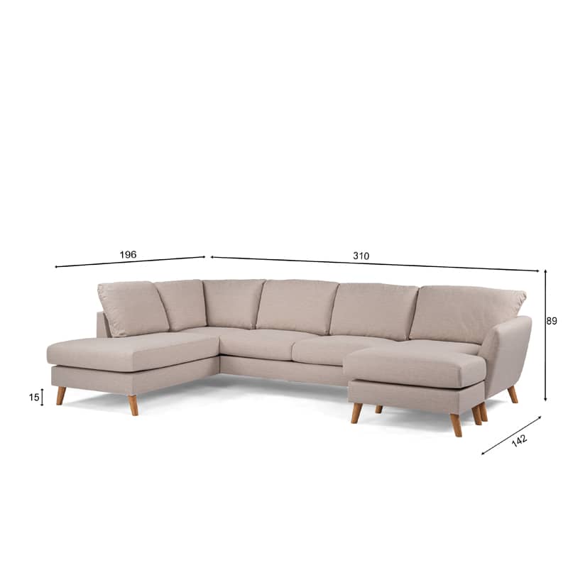 Haluta - U-bank May - 310 x 196 x 89 cm - Beige - Rechts - Afbeelding 7