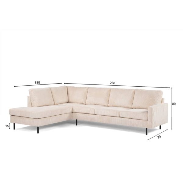 Haluta - Hoekbank Dorian - 268 x 189 x 80 cm - Beige - Rechts - Afbeelding 6