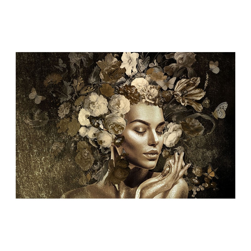 Glasschilderij - Vrouw met Bloemen - 80 x 120 cm