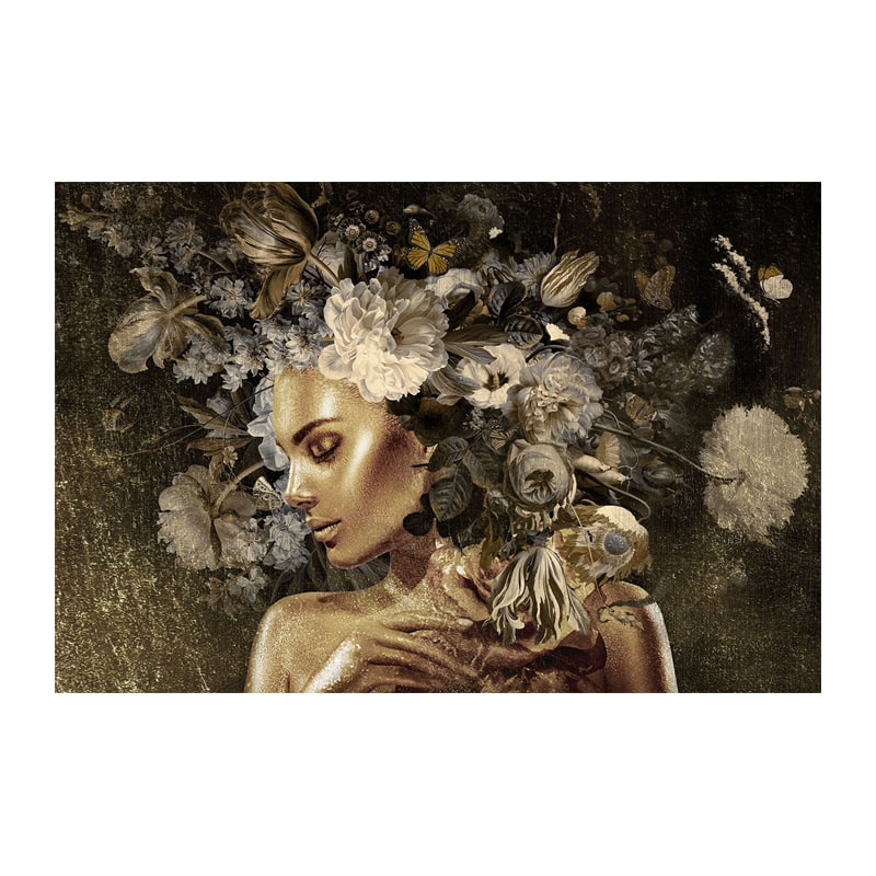 Glasschilderij - Vrouw met Bloemen - 80 x 120 cm