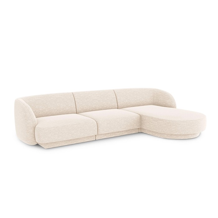 Haluta hoekbank in crèmekleurige bouclé stof met afgeronde chaise longue en modern design 1.jpg