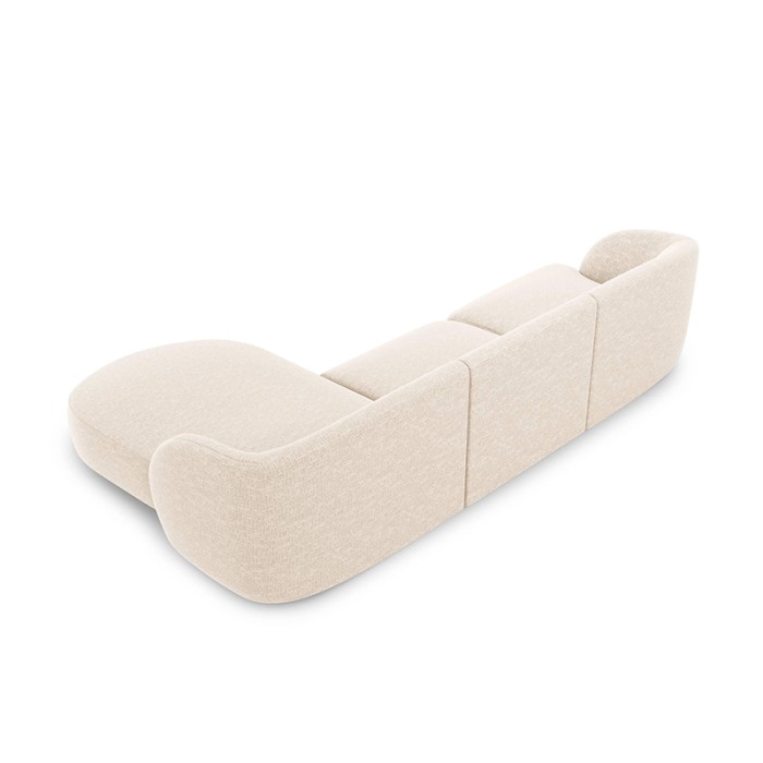 Haluta hoekbank in crèmekleurige bouclé stof met afgeronde chaise longue en modern design 2.jpg