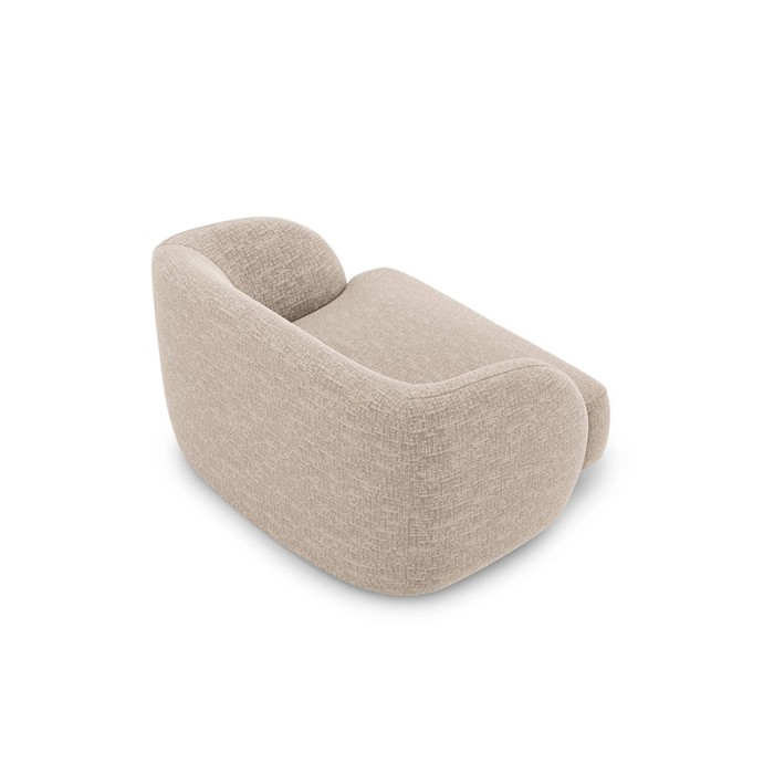 Haluta fauteuil in beige stof met afgeronde vormen, diepe zit en modern minimalistisch design 2.jpg