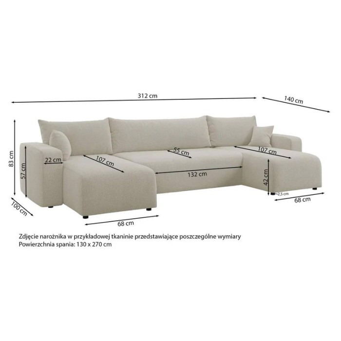 Haluta hoekbank in diepe blauwe ribstof met brede zitvlakken, lange chaise longue en inbegrepen kussens. 1.jpg