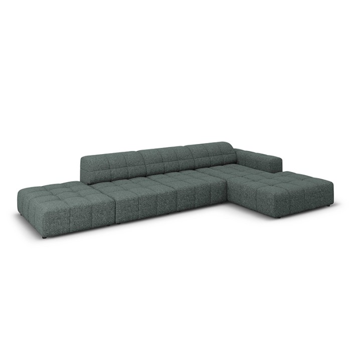 Haluta grote hoekbank in groen gemêleerde stof met gewatteerde zitvlakken en modern design 2.jpg