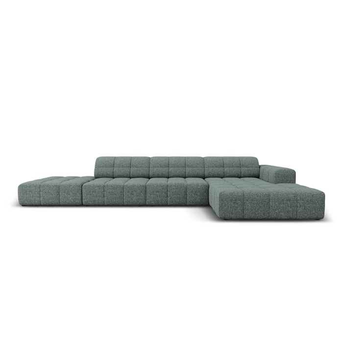Haluta grote hoekbank in groen gemêleerde stof met gewatteerde zitvlakken en modern design 3.jpg