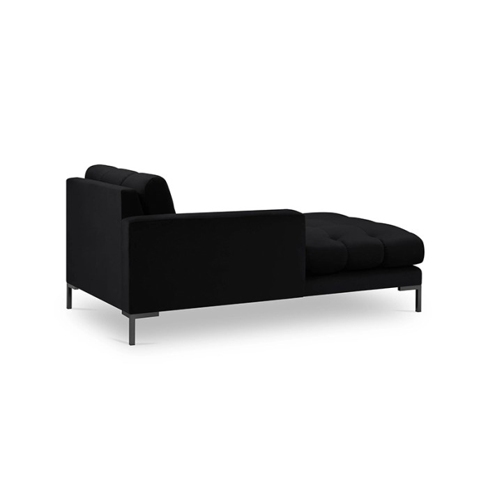 Haluta chaise longue in zwarte stof met gewatteerde zitting, metalen poten en modern design 1.jpg