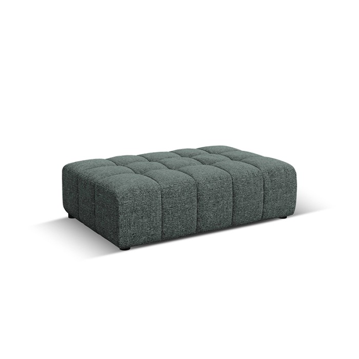 Haluta hocker in groen gemêleerde stof met gewatteerd blokpatroon en moderne, lage vorm. 1.jpg