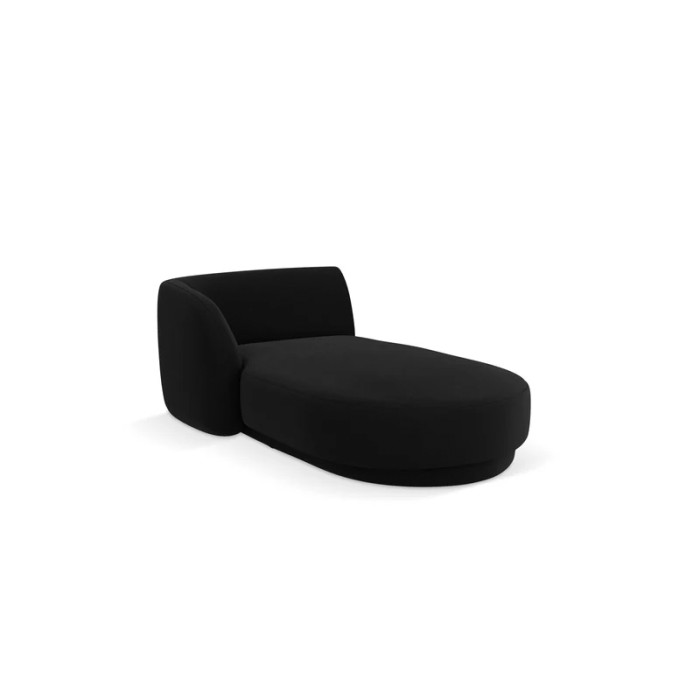Haluta chaise longue in zwarte stof met afgeronde vormen, laag profiel en minimalistisch design.jpg