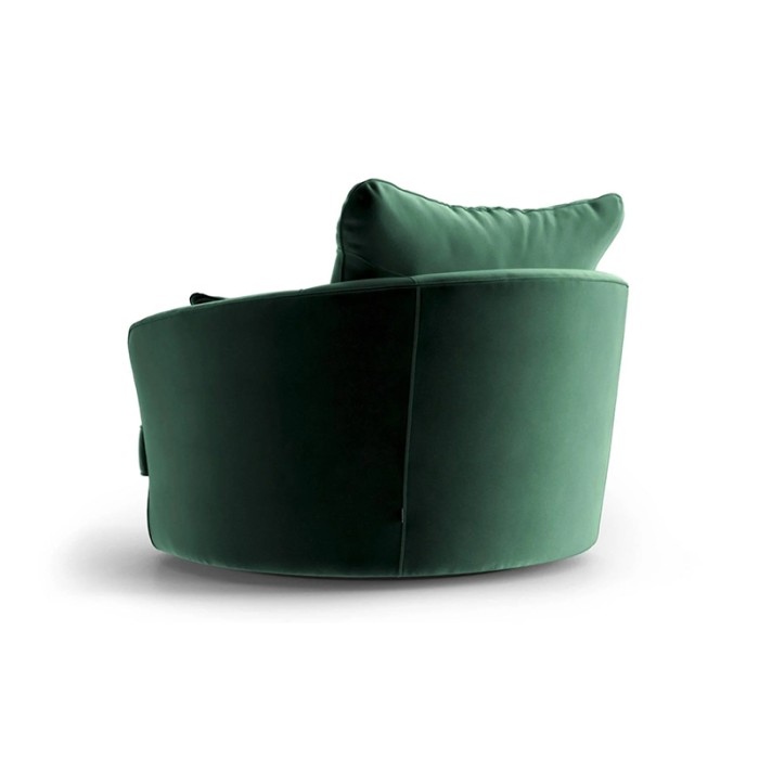 Haluta fauteuil in donkergroen fluweel met ronde vormen, hoge rugleuning, zachte zit en bijpassende sierkussens 1.jpg